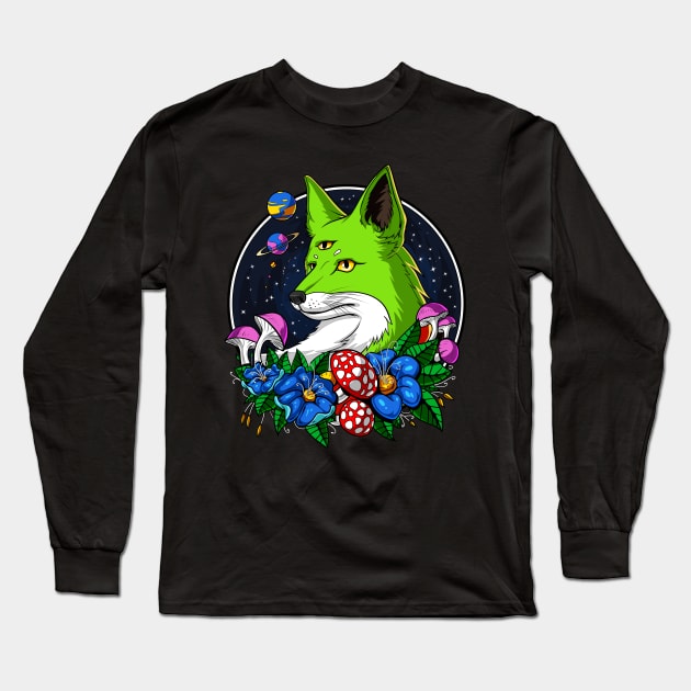 Alien Fox Third Eye Space UFO Long Sleeve T-Shirt by underheaven